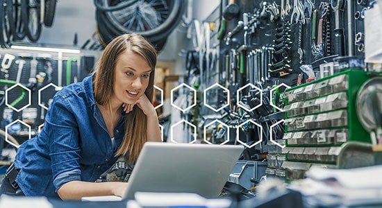 Woman at bike shop