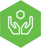 Hexagon above two open hands