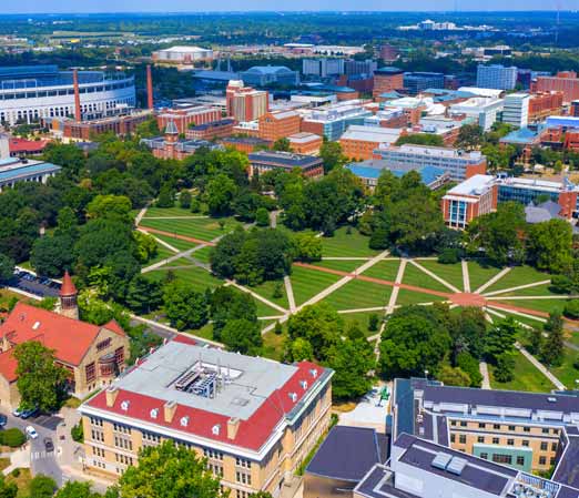 Aerial photo of Ohio State University campus