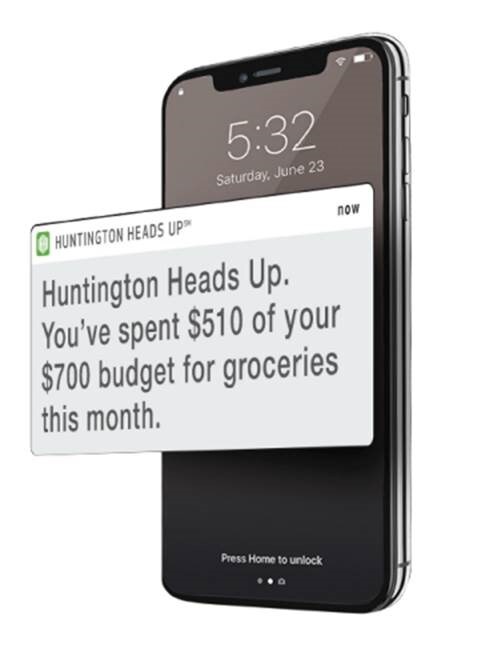 iPhone with Huntington Heads Up message.