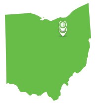 Map of Ohio with Akron and Canton pinned