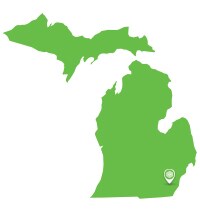 Map of Michigan with Detroit Pinned