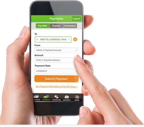 Pay bills on Huntington mobile app.