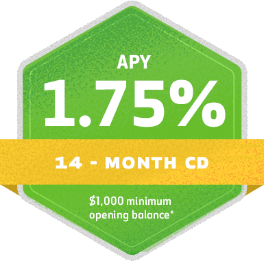 1.75% APY on 14 month CD with $1,000 minimum deposit.