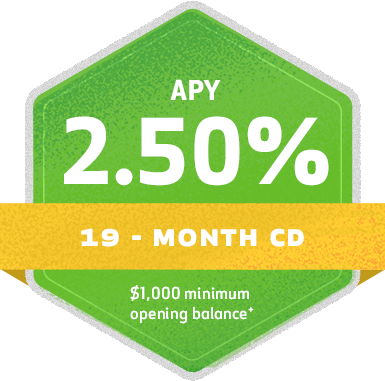 2.50% APY on 19 month CD with $1,000 minimum deposit.